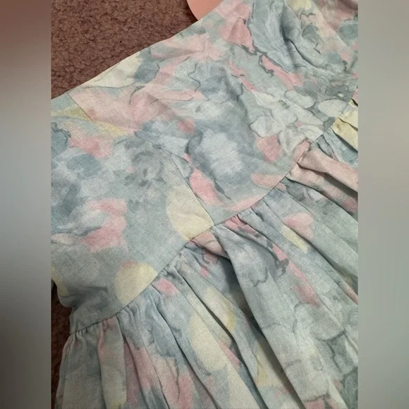 New small selkie pastel blue flower dress short poof sleeve dress gown - Picture 4 of 7